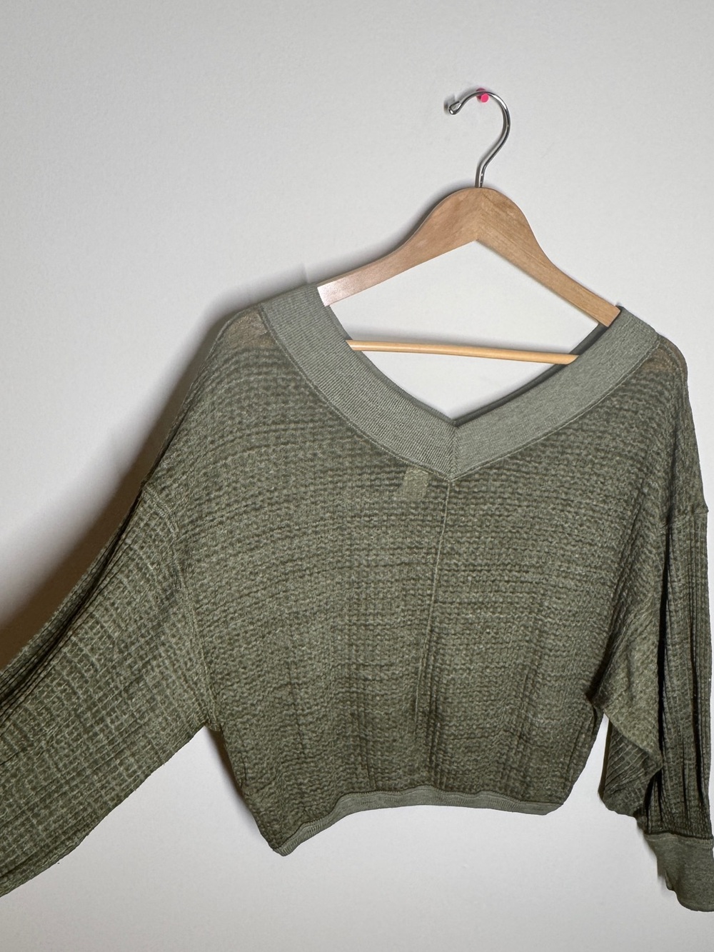 Free People We The Free South Side Thermal Top in Moss Green Waffle XS - Picture 3 of 6